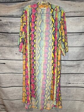 ODDI Lightweight Multicolor Snake Print Swim Coverup Cardigan Duster Nylon Oddy